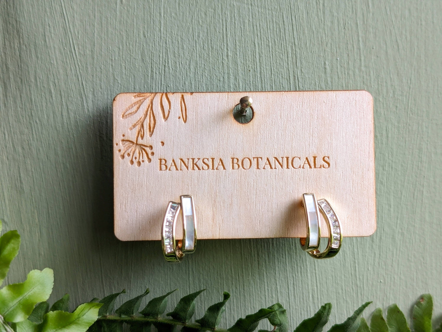 Gold Cubic Zirconia & Cat's Eye Loop Stud Earrings