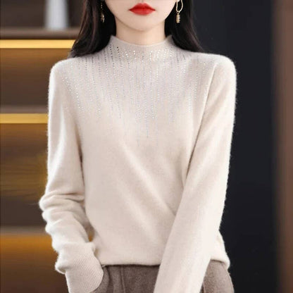 Sparkling Rhinestone Knit Sweater SK180: Taupe