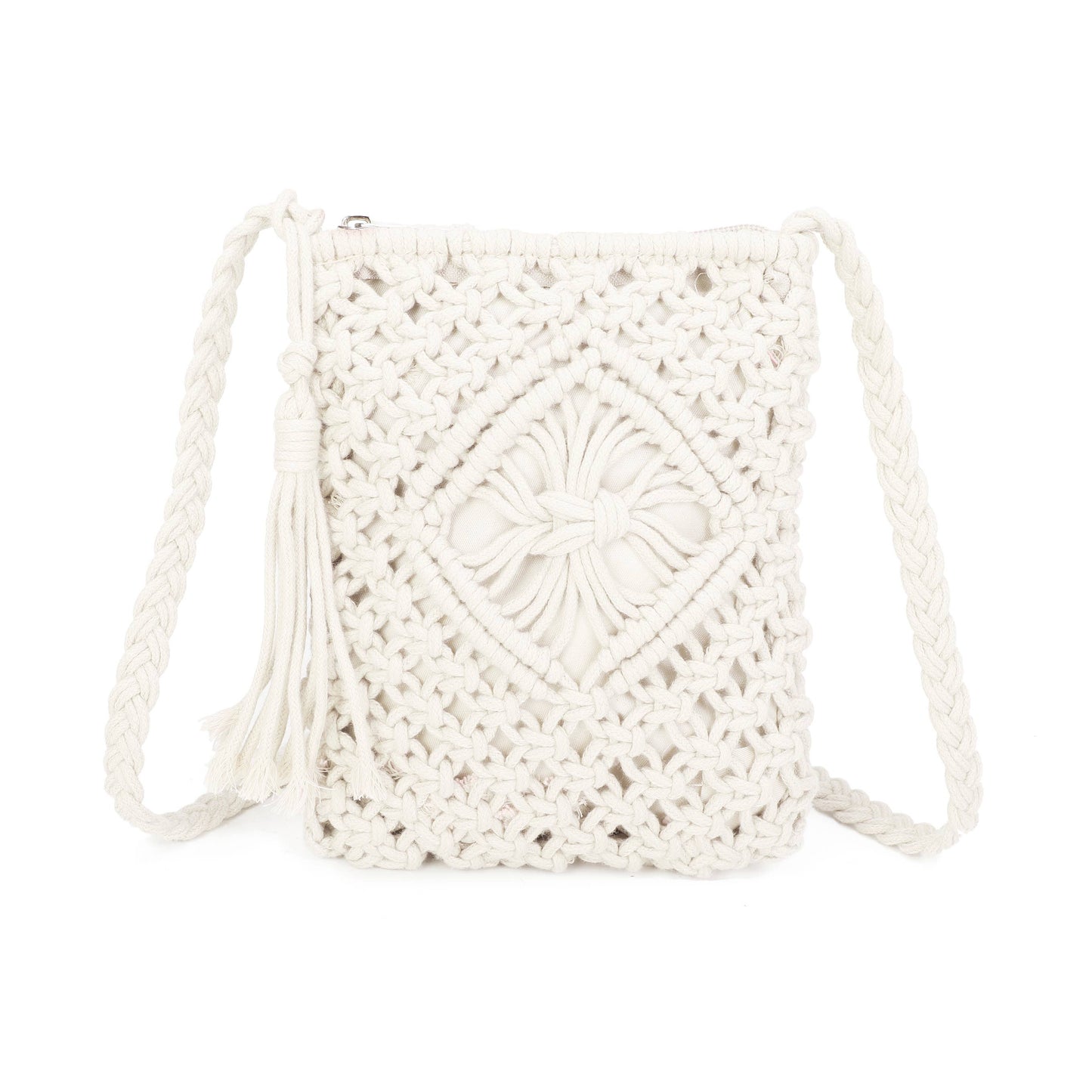 9806 Crochet Crossbody Bag: Khaki