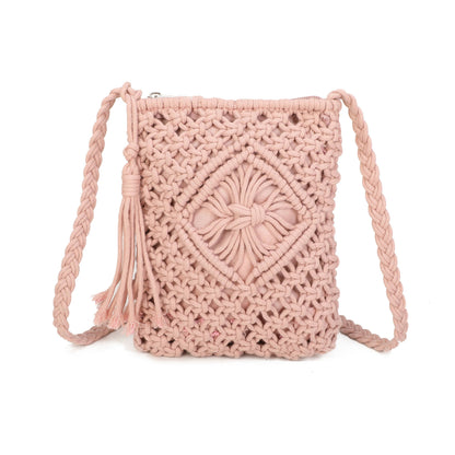 9806 Crochet Crossbody Bag: Khaki