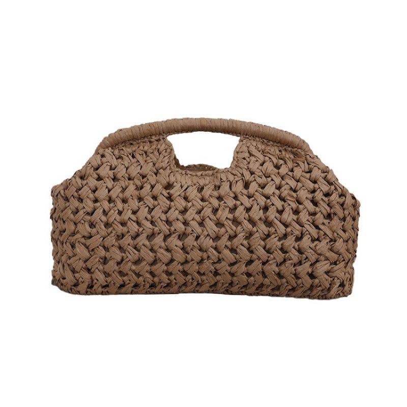 Woven Straw Summer Pouch Beach Bag: Brown