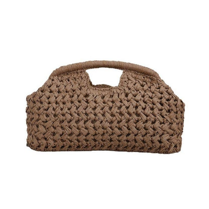 Woven Straw Summer Pouch Beach Bag: Brown