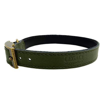 HugglePets Legacy Leather Dog Collar: Khaki / Medium