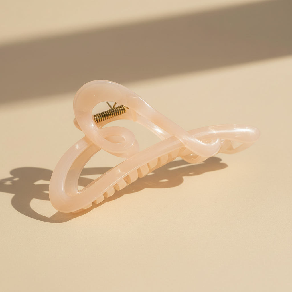 Large Pink Blush Heart Bow Claw Clip Hair Accessories: Pink